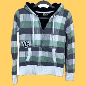 Big Kids Volcom Ashes Plaid Zip Fleece Hoodie Size M Style #B4847P1 Skater Fall